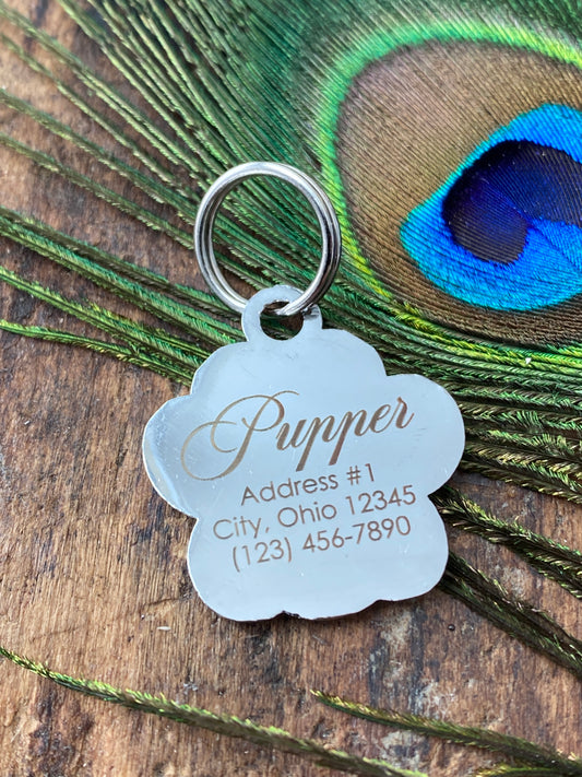 Dog Tags Engraved for Pets, Personalized Dog Tag with Name & Text, Dog Collar Custom Glitter Dog Name Tag, Paw Shaped ID Tag for Puppy Pets