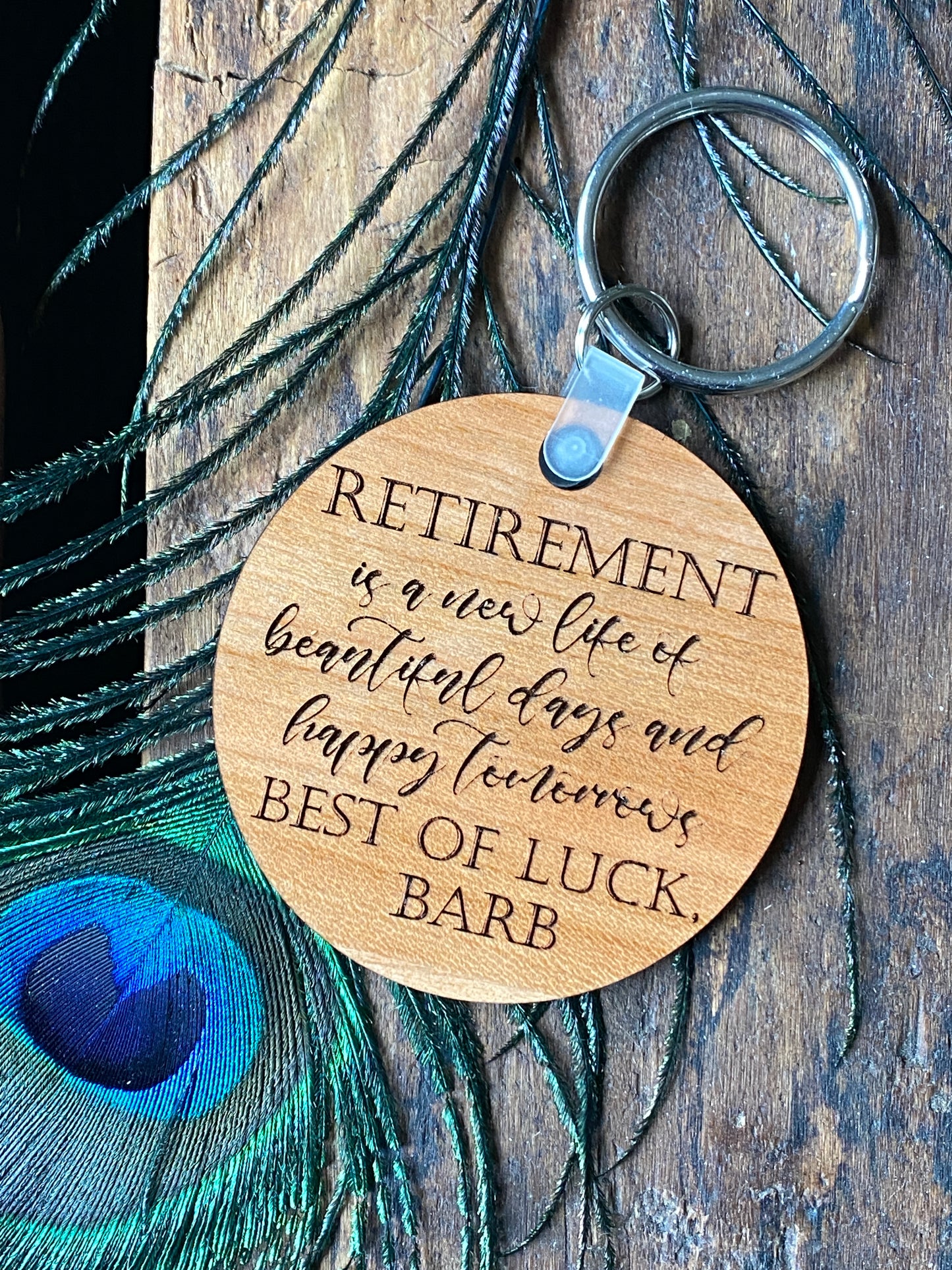 Retirement Keychain, Retirement Gifts for Coworker, New Chapter Gift, New Beginnings Gift for Women, Engraved Wooden Keychain, Personalized