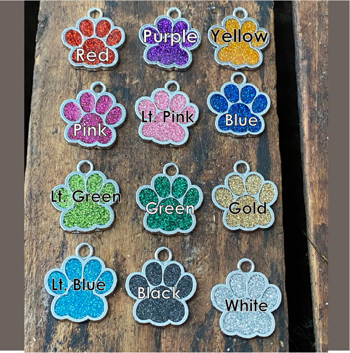 Dog Tags Engraved for Pets, Personalized Dog Tag with Name & Text, Dog Collar Custom Glitter Dog Name Tag, Paw Shaped ID Tag for Puppy Pets