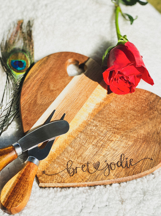Personalized Heart Shaped Charcuterie Boards, Cheese Board, Gift for Anniversary, Engagement, Bridal Shower, Couple, Housewarming, Wedding