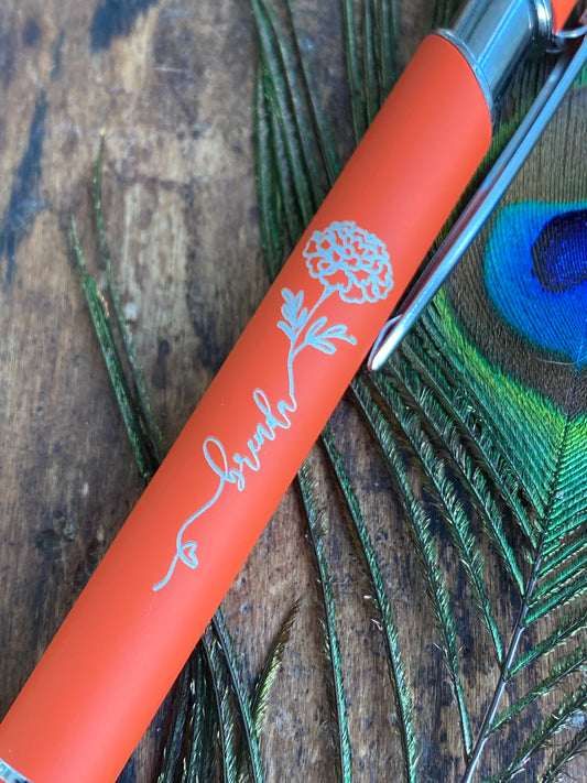 Birth Month Flower Engraved Pen: Personalized Office Gift