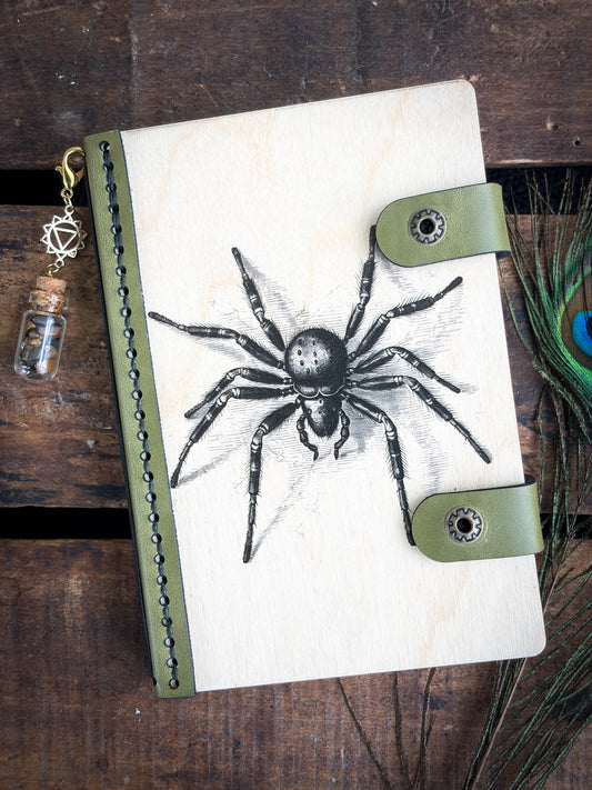 Pick Your Design Custom Wood and Leather Small Travel Journal - Refillable Botanical Grimoire – Handmade Artisan Stationery