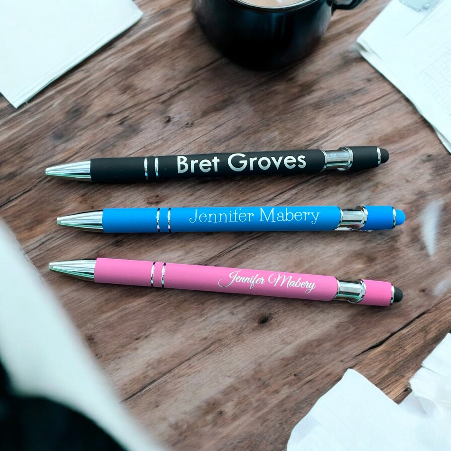 A Set of 2 Personalized Pens with Stylus, Custom Laser Engraved Pen, Pens for your Business, Custom Work Friend Gift, Office, Back to School