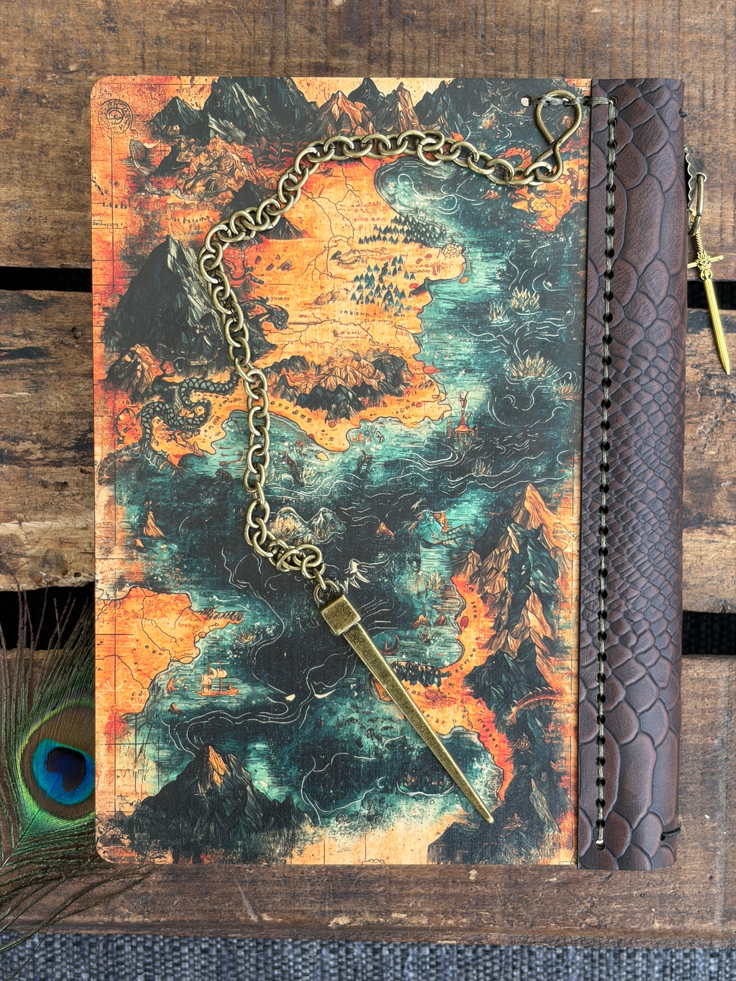 Medieval Sword Refillable Journal - Wood and Leather Fantasy Notebook, RPG DND Campaign Book
