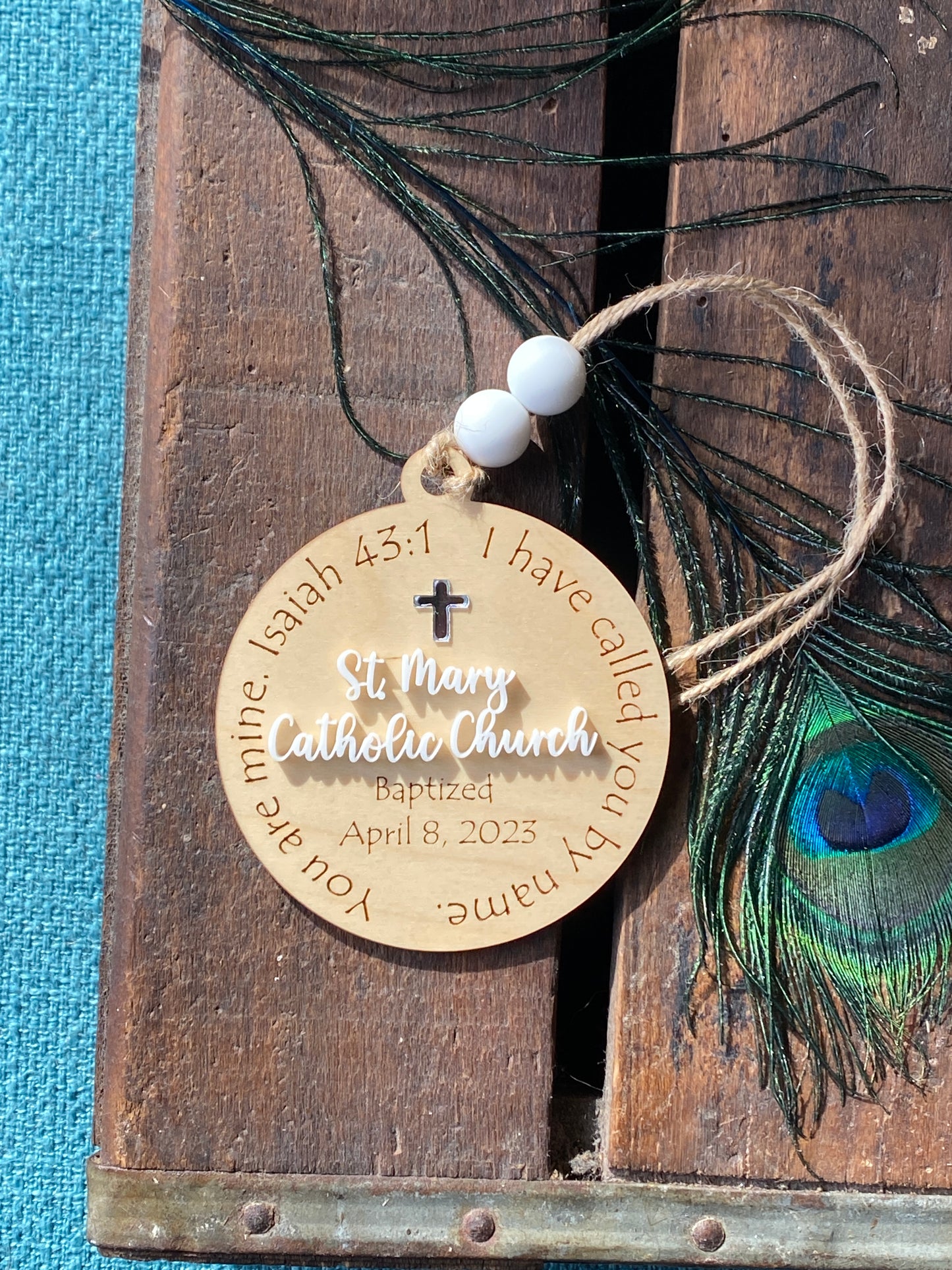 Baptism Ornament Wood, Baptism Gift for Friend, Christening Favor, Religious Dedication Gift, Personalized Baptism Ornament, Isaiah 43