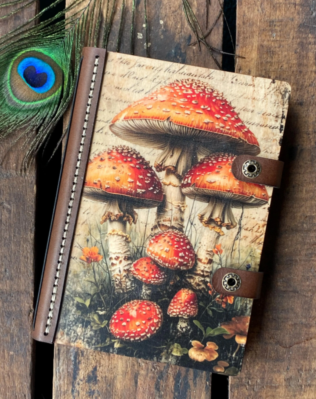 Mushroom Wood & Leather A5 Journal: Refillable Sketchbook/Journal