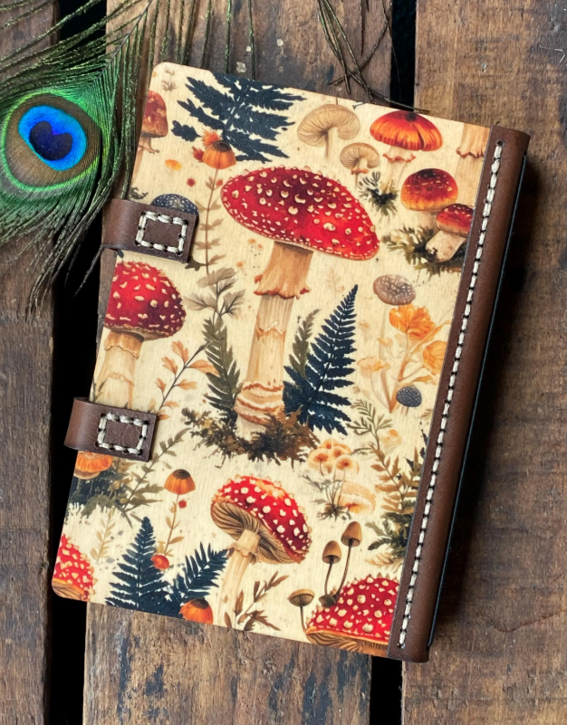 Mushroom Wood & Leather A5 Journal: Refillable Sketchbook/Journal