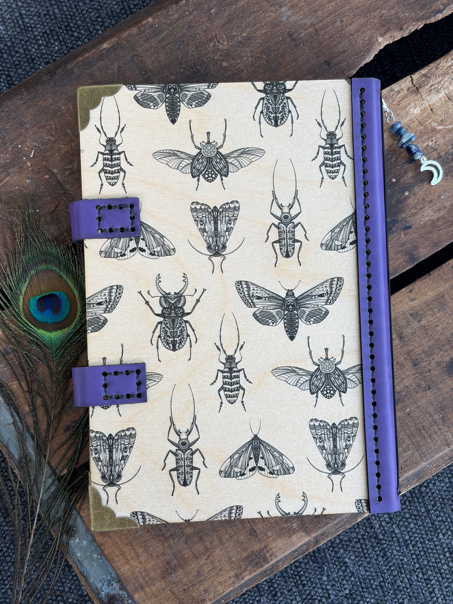 Pick Your Design Custom Wood and Leather Small Travel Journal - Refillable Botanical Grimoire – Handmade Artisan Stationery