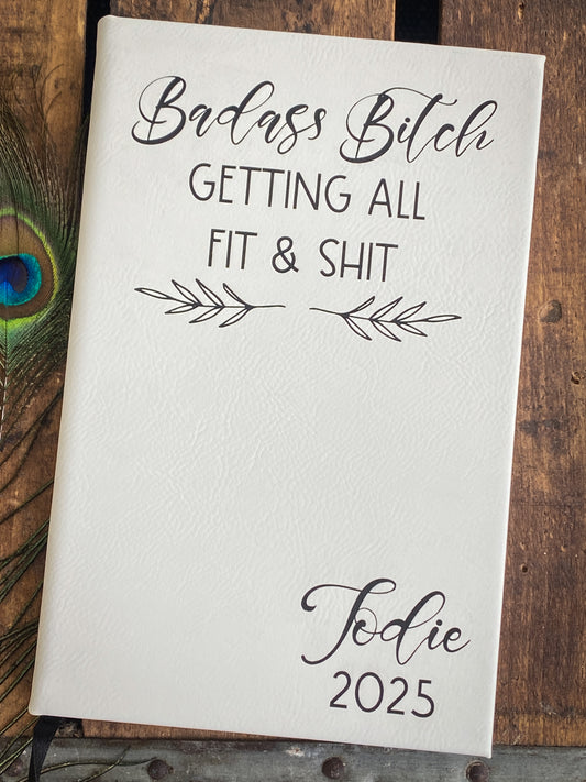 Personalized Fitness Journal: Leatherette Wellness Tracker, Custom Engraved New Years Resolutions