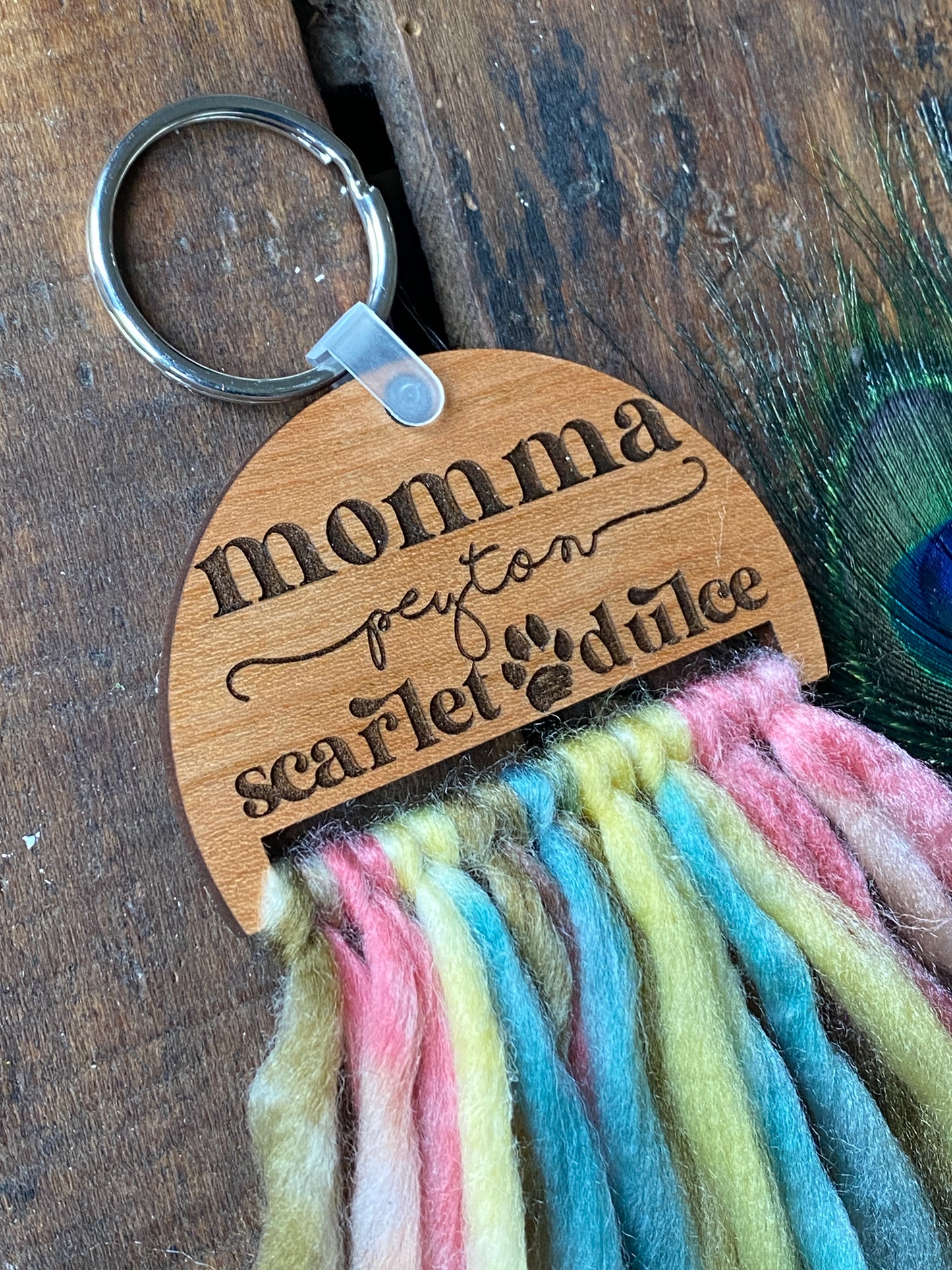 Personalized Keychain for Mamas, Custom Gift for Dog Lover, Engraved Wooden Keychain, Boho Themed Decor, Personalized Gift for Grandma