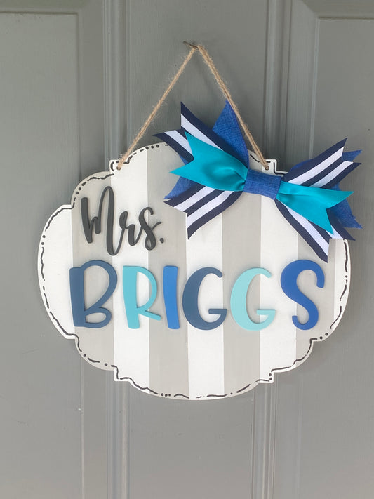 Classroom Door Hanger, Back to School Gift for Teachers, Teacher Name Sign for Door, Hand Painted Sign on Wood, Personalized Classroom Decor