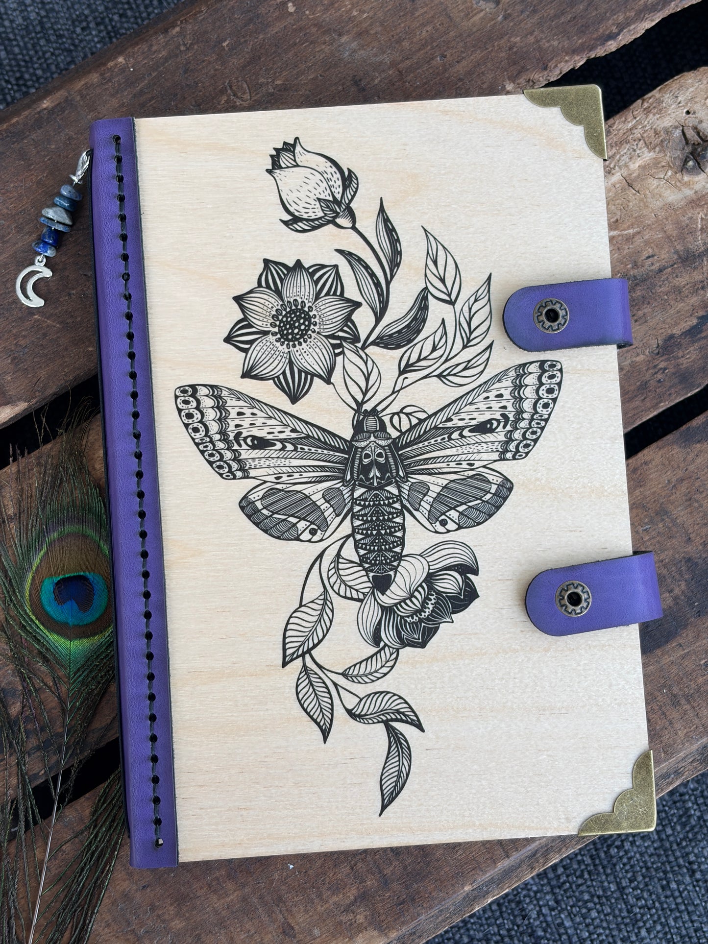 Pick Your Design Custom Wood and Leather Small Travel Journal - Refillable Botanical Grimoire – Handmade Artisan Stationery