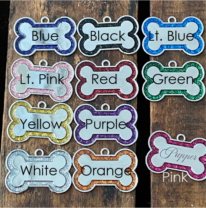 Dog Tags Engraved for Pets, Personalized Dog Tag with Name & Text, Dog Collar Custom Glitter Dog Name Tag, Bone Shaped ID Tag for Puppy Pets