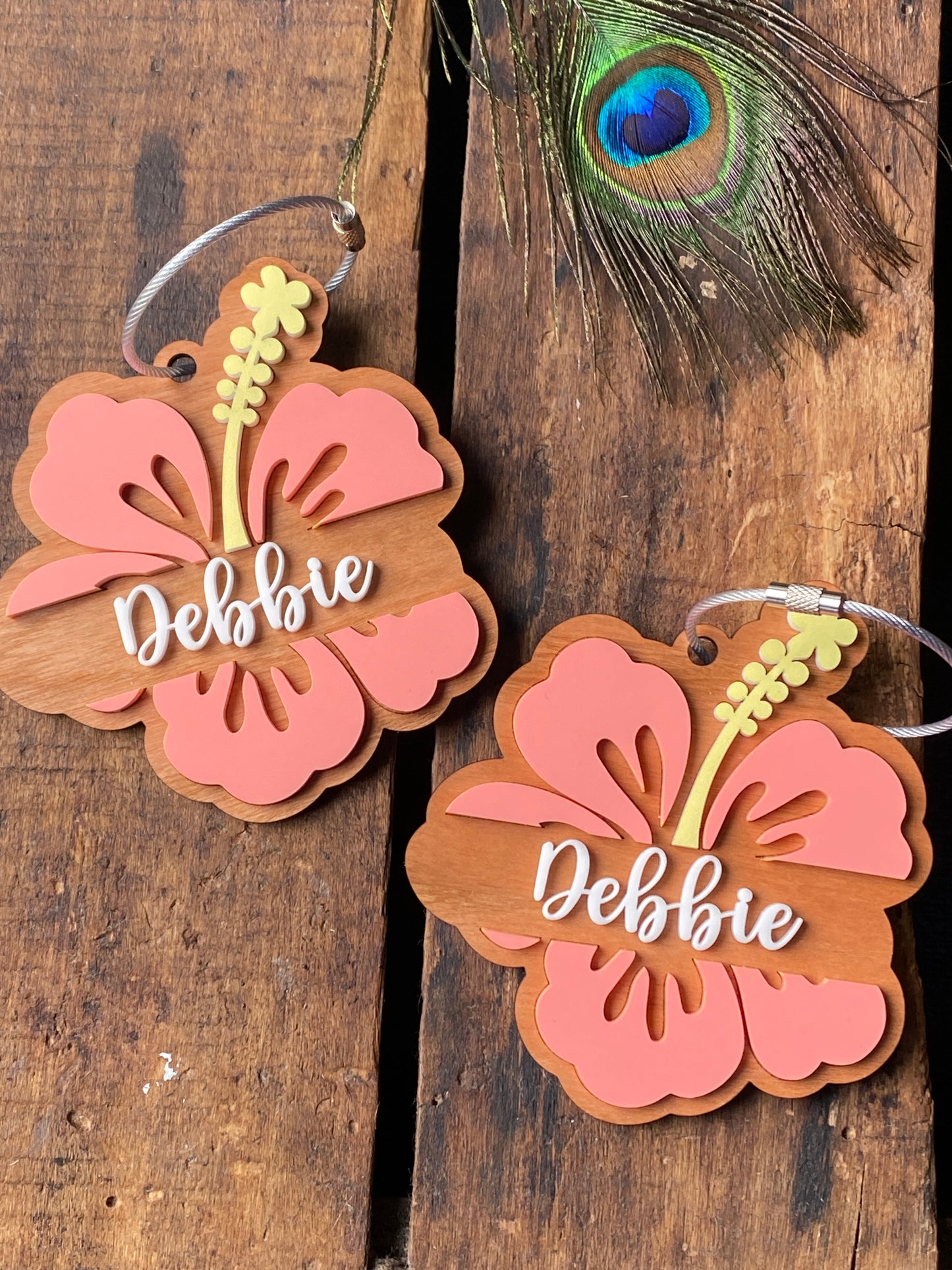 Hawaii Luggage Tag, Hibiscus Flower Keychain, Personalized Luggage Tag, Custom Bag Tag Suitcase, Backpack Name Tag, Summer Keychains