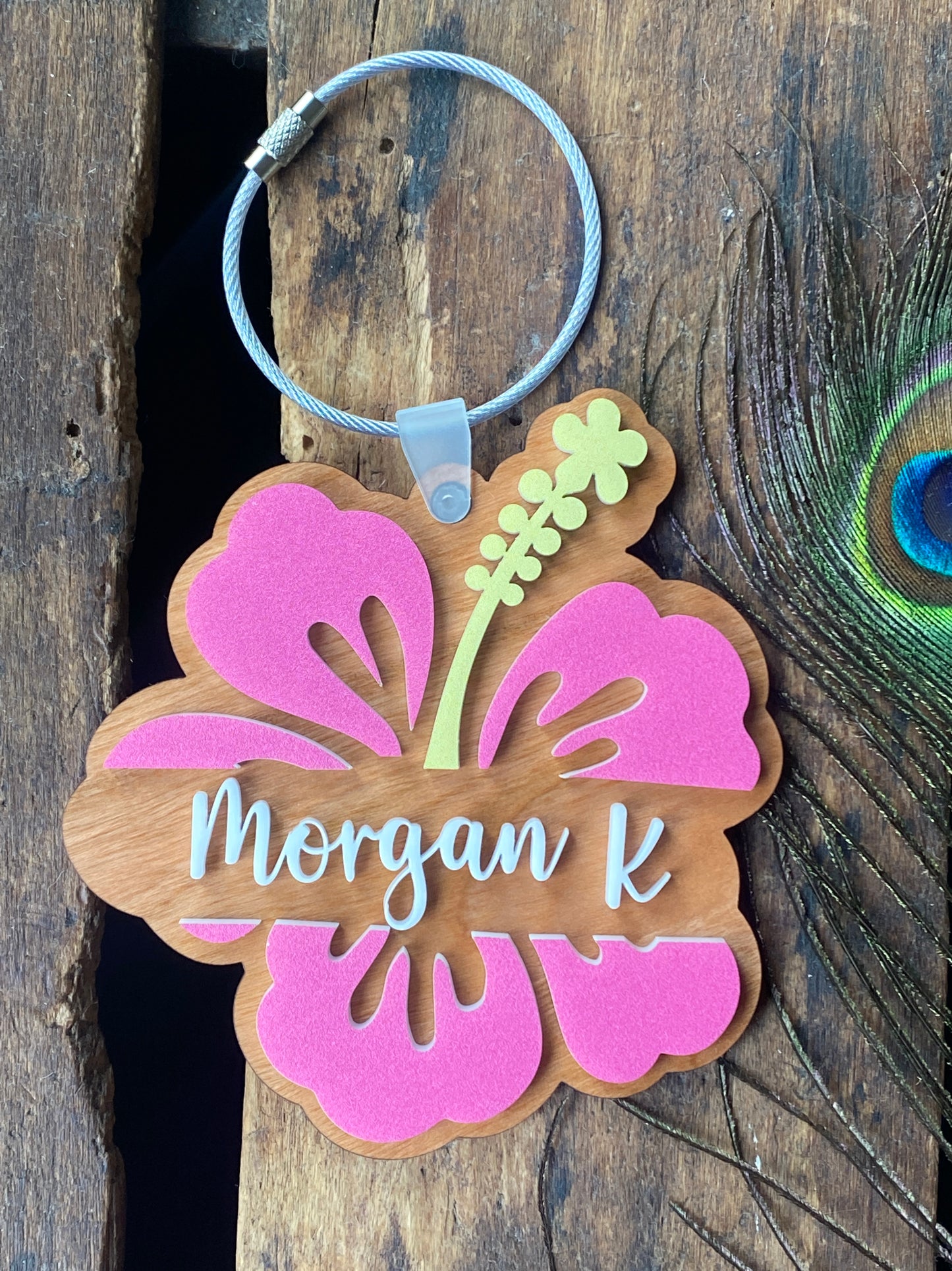 Hawaii Luggage Tag, Hibiscus Flower Keychain, Personalized Luggage Tag, Custom Bag Tag Suitcase, Backpack Name Tag, Summer Keychains