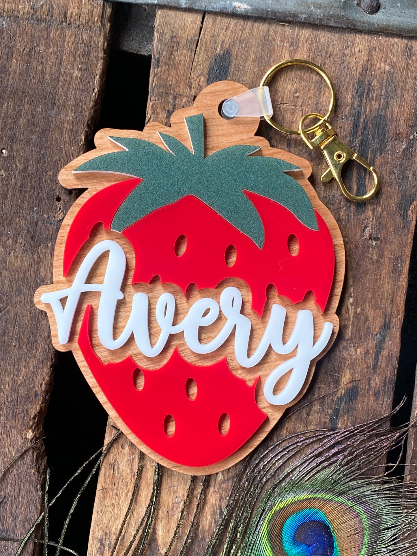 Diaper Bag Tag Personalized, Strawberry Baby Shower, Lunch Box Name Tag, Backpack Keychain for Girls, Acrylic Keychain Custom