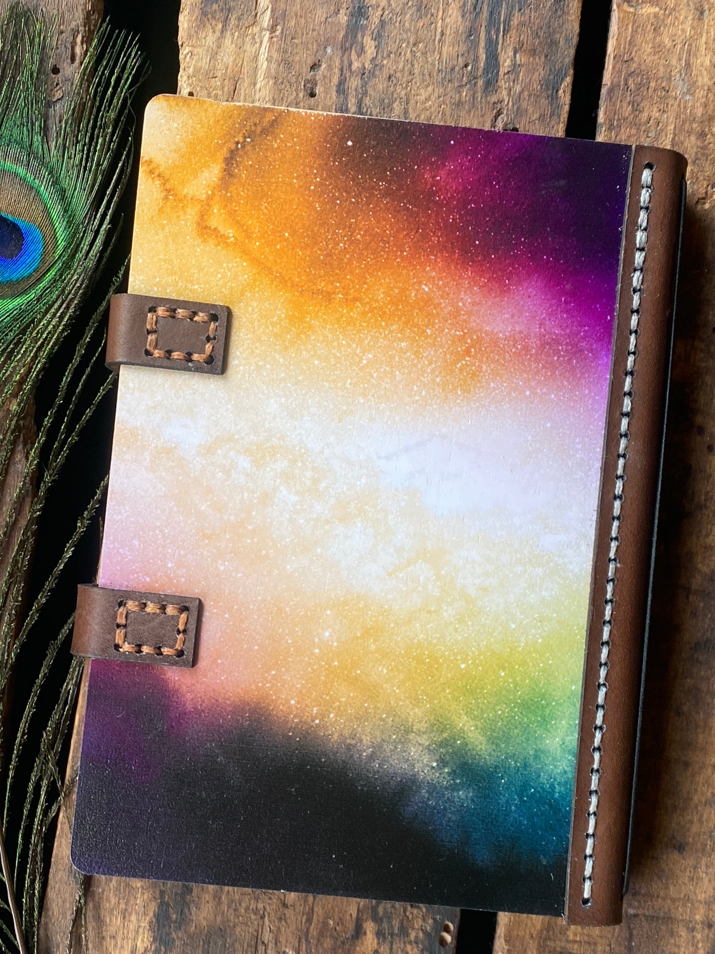 Journal and Notebook, Wooden Journal, Hippie Gifts, Peace and Love, Groovy Gift for Friend, Colorful Wood and Leather Journal, Stay Trippy