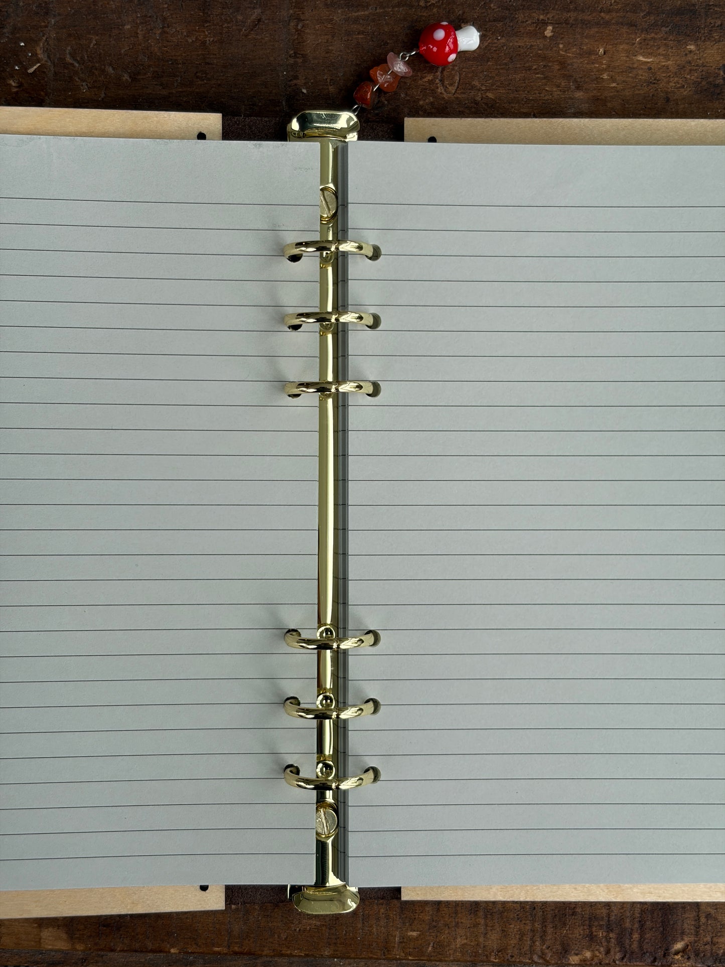 Handmade 6-Ring Mushroom Themed Wood & Leather Journal – Refillable Planner or Notebook – Artisan Stationery (Copy)
