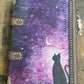 Vintage Witchy Moon Journal - Refillable Leather Notebook, Stack of Books & Crystals Design, Crescent Moon Charm, Gift for Tarot Readers