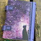 Small Pocket Moon Journal - Refillable Travel Wood Notebook, Celestial Purple Moon & Crystals, Pocket Tarot Log