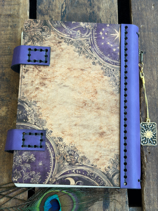 Small Pocket Mystical Mirror Journal - Refillable Travel Wood Notebook, Pocket Tarot Log