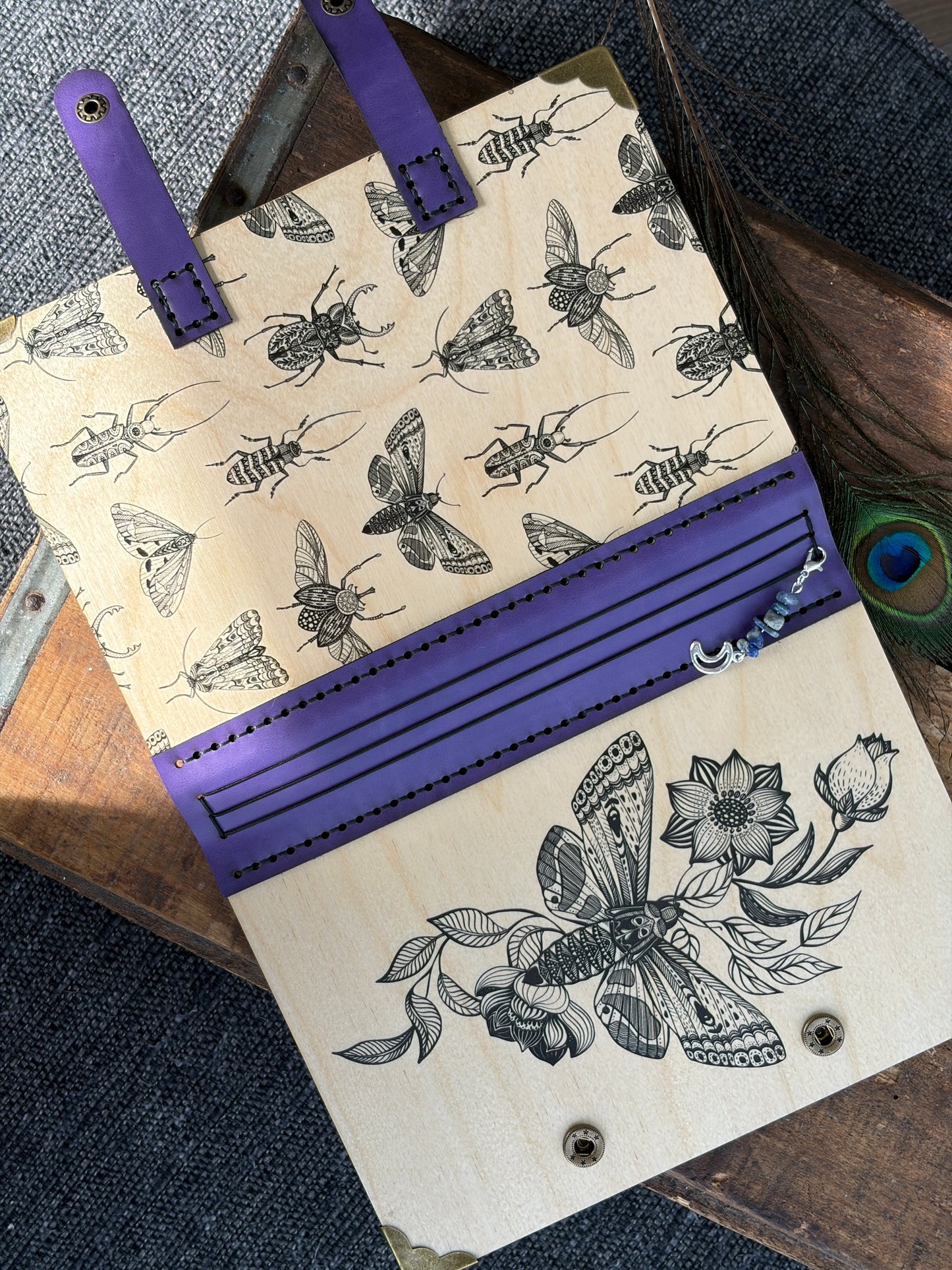 Pick Your Design Custom Wood and Leather Small Travel Journal - Refillable Botanical Grimoire – Handmade Artisan Stationery