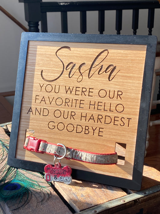 Dog Collar Holder Memorial, Favorite Hello and Hardest Goodbye Frame, Pet Loss Gift, Personalized Dog Collar Holder, In Loving Memory of Pet