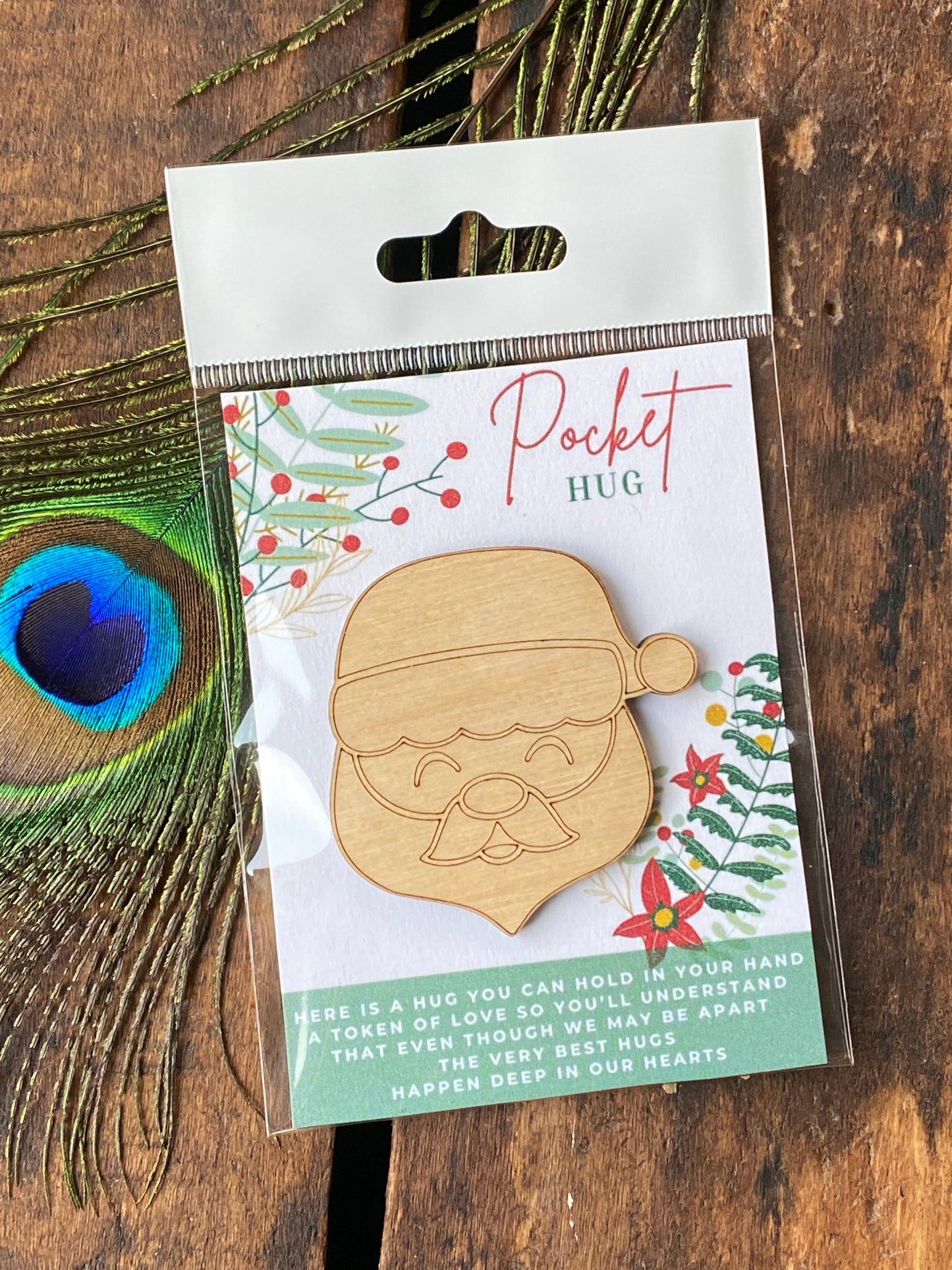 Christmas Card Stuffer, Christmas Pocket Hug, Stocking Stuffer for Girls and Boys, Cute Santa, Santa Wood Cutout, Holiday Gift Ideas