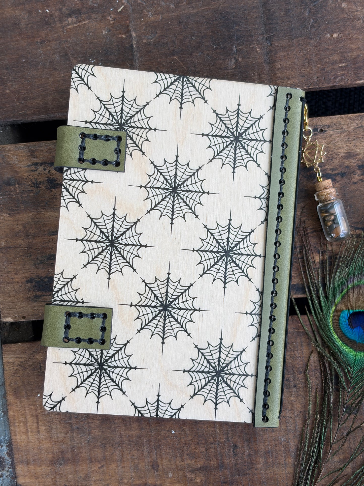 Pick Your Design Custom Wood and Leather Small Travel Journal - Refillable Botanical Grimoire – Handmade Artisan Stationery