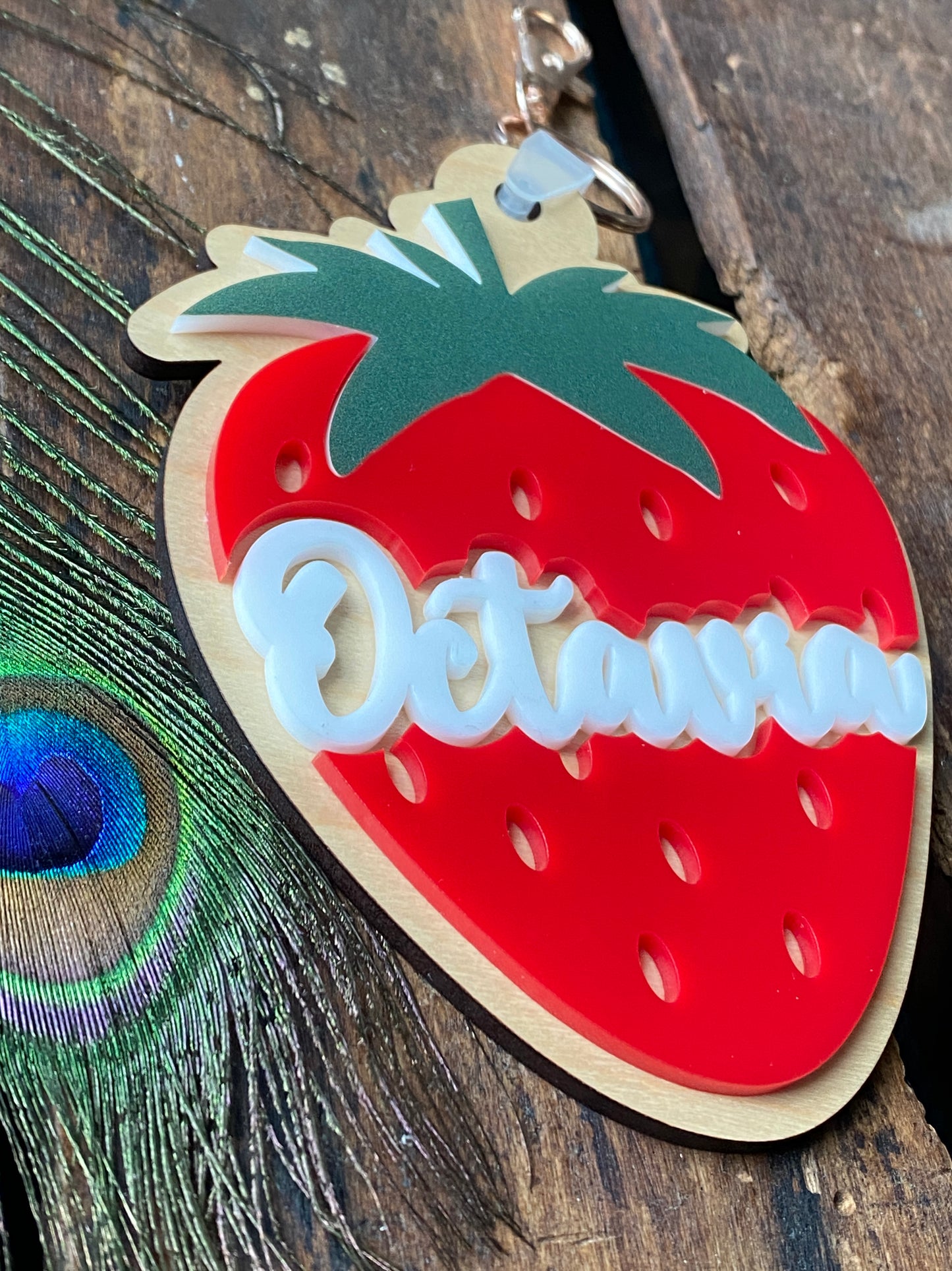 Diaper Bag Tag Personalized, Strawberry Baby Shower, Lunch Box Name Tag, Backpack Keychain for Girls, Acrylic Keychain Custom