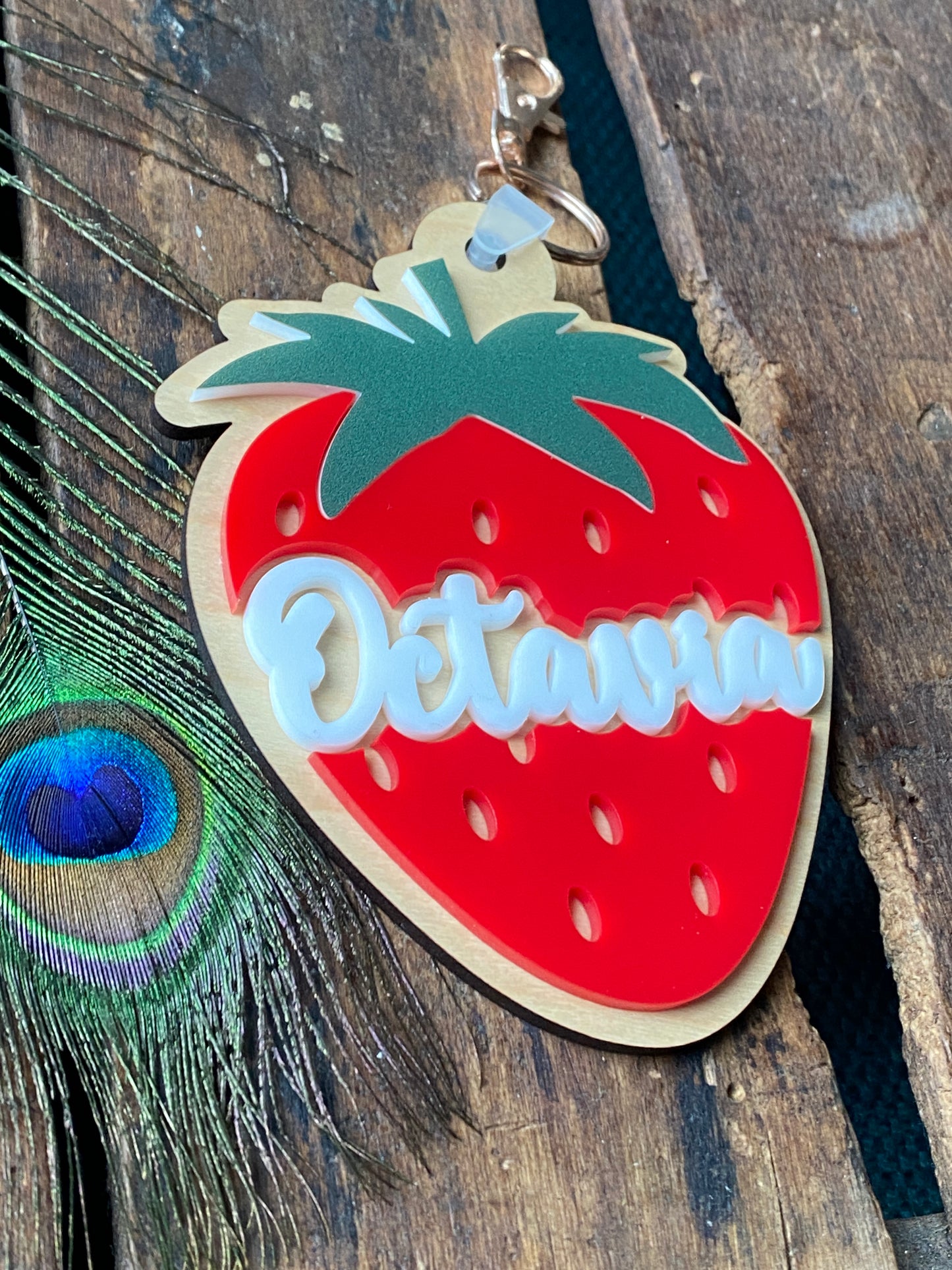 Diaper Bag Tag Personalized, Strawberry Baby Shower, Lunch Box Name Tag, Backpack Keychain for Girls, Acrylic Keychain Custom