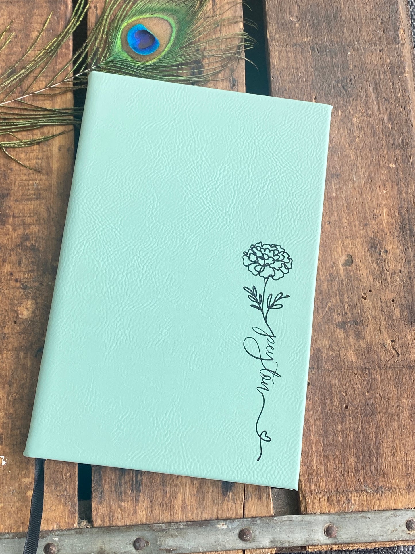 Personalized Birth Month Flower Journal: Engraved Leatherette Notebook