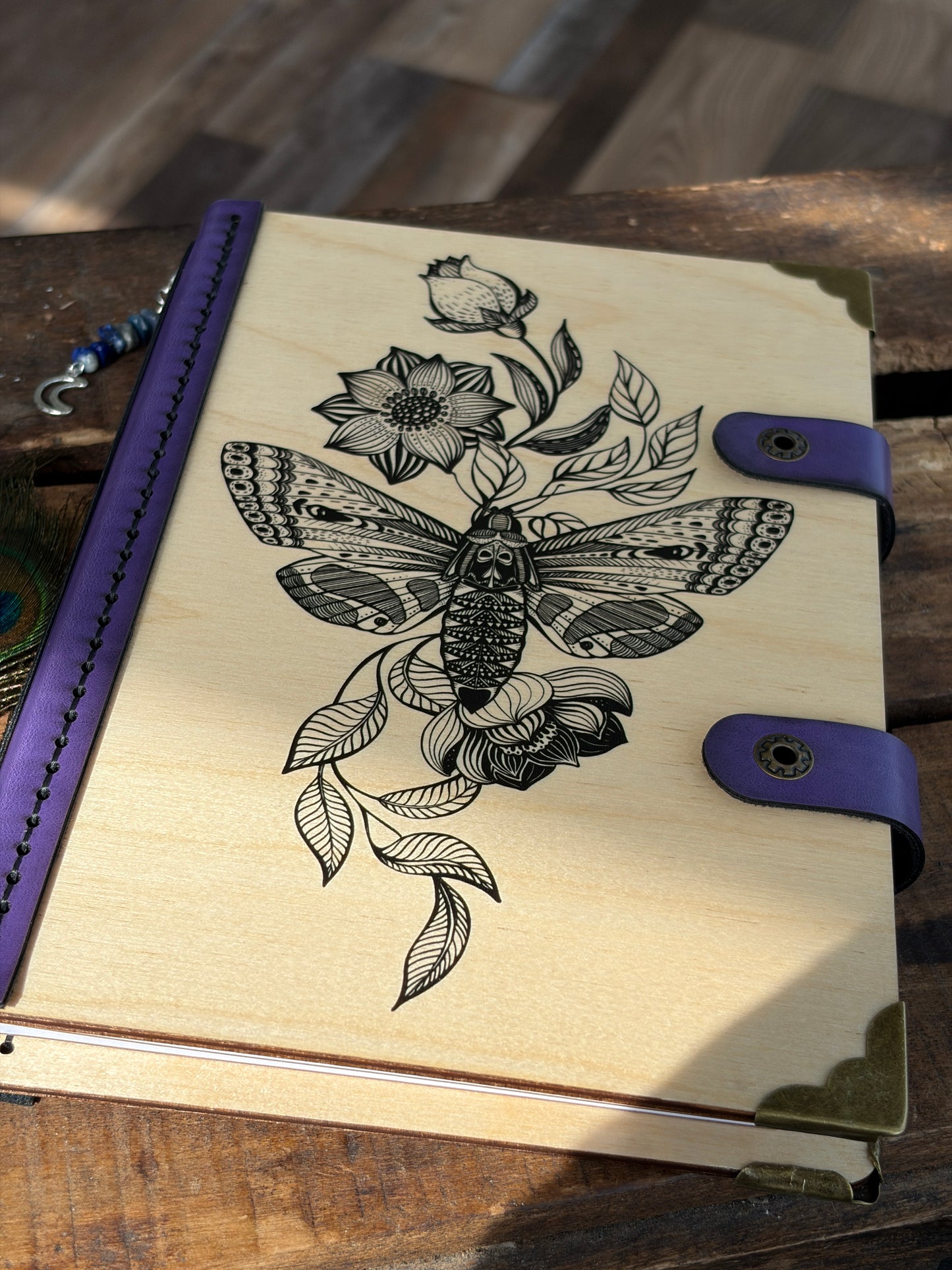 Pick Your Design Custom Wood and Leather Small Travel Journal - Refillable Botanical Grimoire – Handmade Artisan Stationery