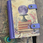 Small Pocket Moon Journal - Refillable Travel Wood Notebook, Celestial Purple Moon & Crystals, Pocket Tarot Log