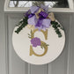 Custom Door Hanger with Family Initial, Wooden Floral Accent, Matching Bow and Eucalyptus Greenery Makes Great Housewarming or Holiday Gift