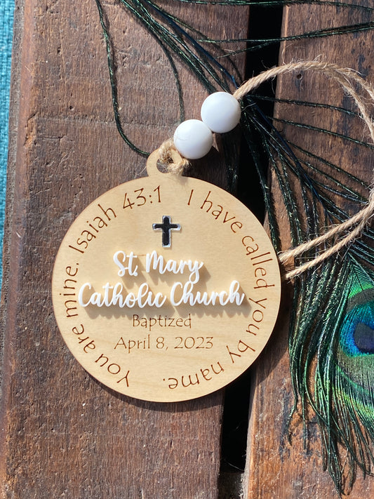 Baptism Ornament Wood, Baptism Gift for Friend, Christening Favor, Religious Dedication Gift, Personalized Baptism Ornament, Isaiah 43