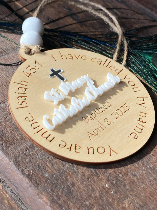 Baptism Ornament Wood, Baptism Gift for Friend, Christening Favor, Religious Dedication Gift, Personalized Baptism Ornament, Isaiah 43