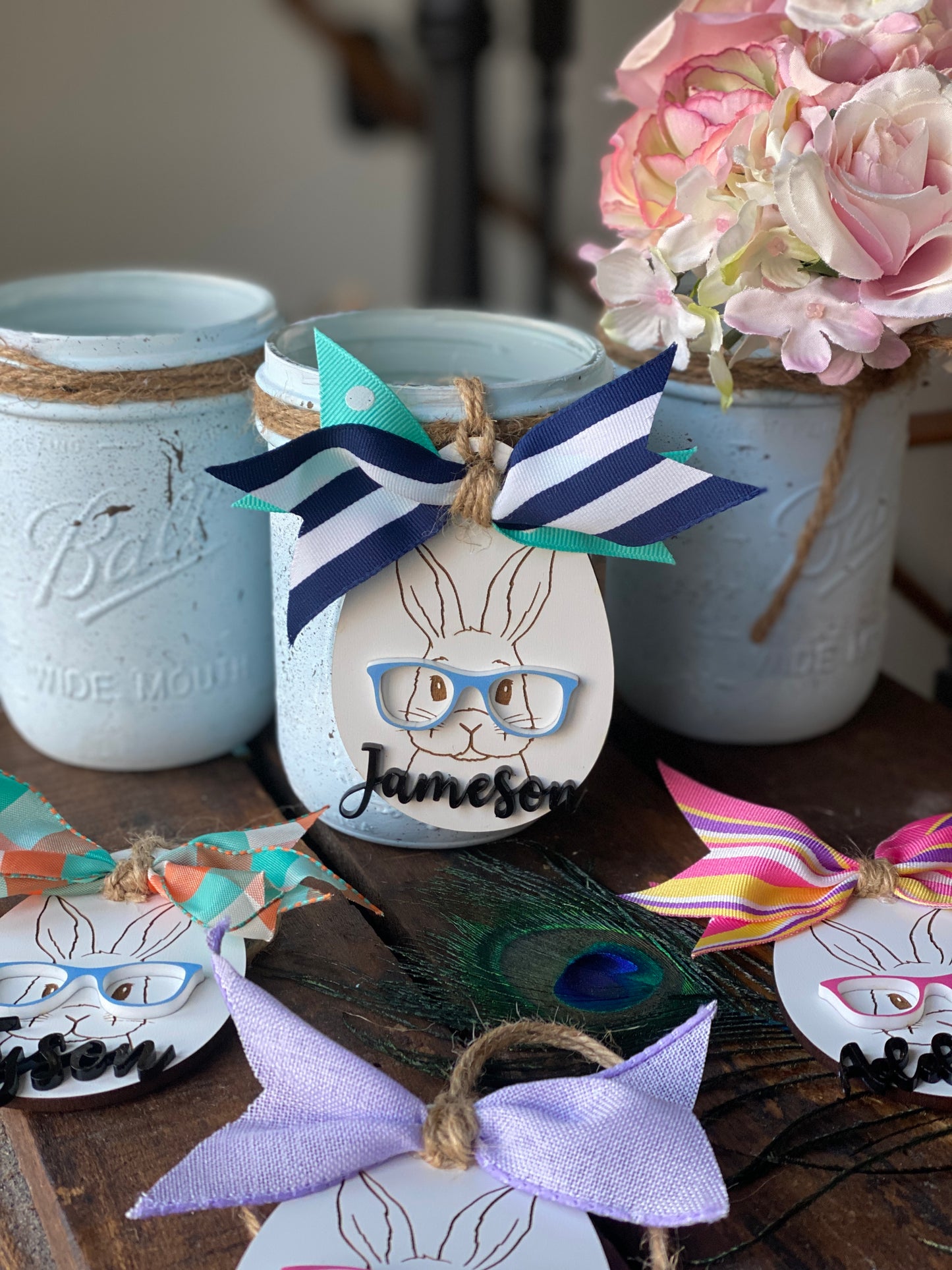 Easter Bunny with Glasses Basket Tags, Easter Basket Name Tags, Personalized Easter Basket Tags, Easter Basket Name Tags, Basket Name Tags, Bunny Initial Tags