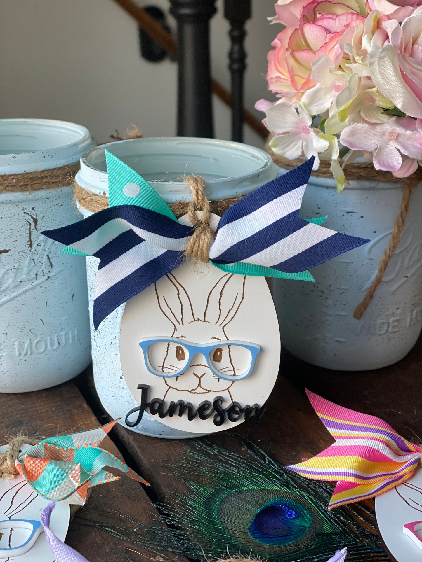 Easter Bunny with Glasses Basket Tags, Easter Basket Name Tags, Personalized Easter Basket Tags, Easter Basket Name Tags, Basket Name Tags, Bunny Initial Tags