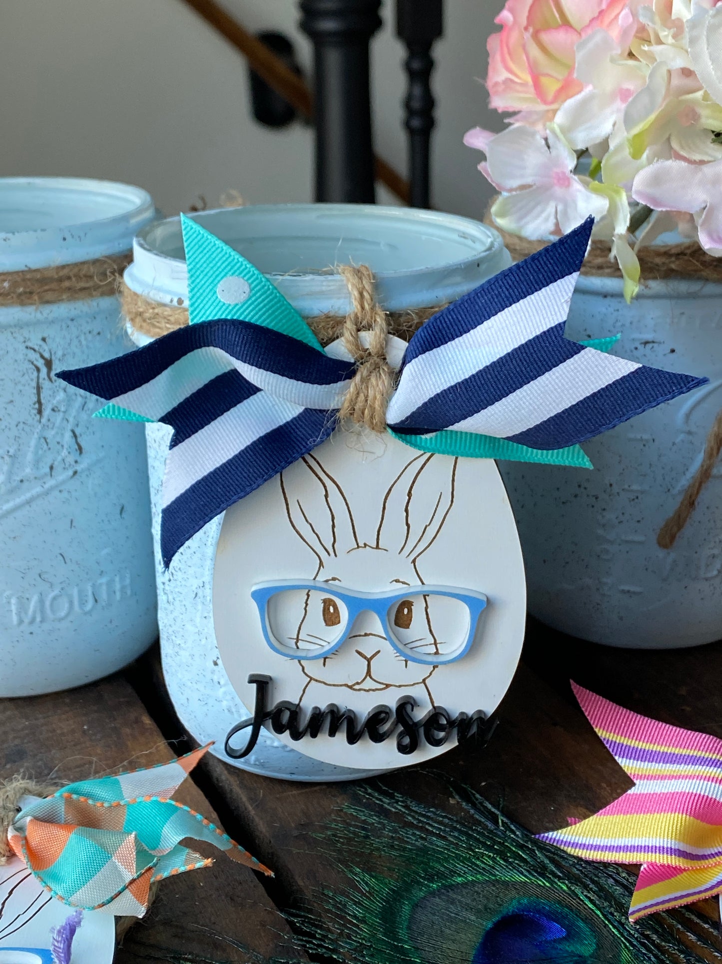 Easter Bunny with Glasses Basket Tags, Easter Basket Name Tags, Personalized Easter Basket Tags, Easter Basket Name Tags, Basket Name Tags, Bunny Initial Tags