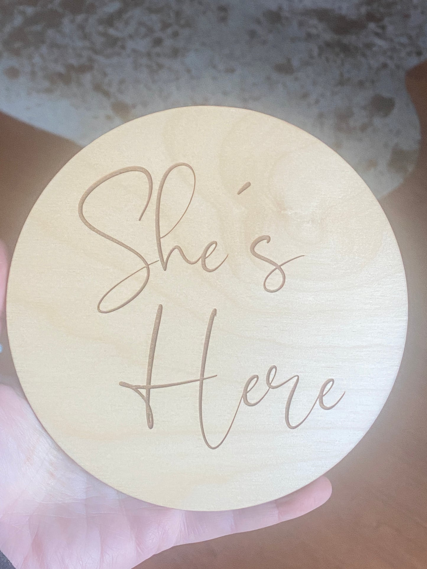 Custom Baby Announcement / Coming Soon Baby Announcement / Baby Arrival Sign / Maternity Photo Prop/ Round Wood Engraved Sign