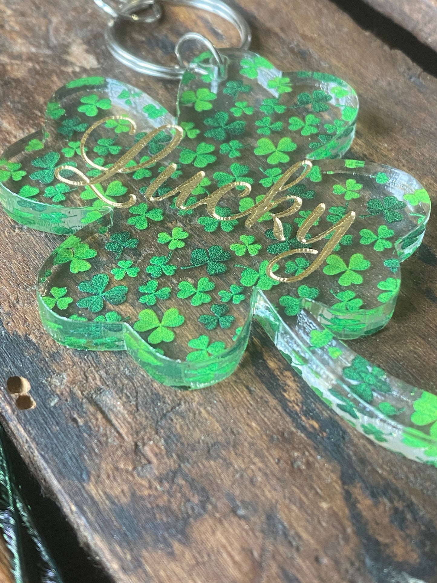 Lucky Keychain, Good Luck Keychain, Shamrock Keychain, Lucky Charm Keychain, Four-Leaf Clover Keychain, St. Patrick's Day, St Patty's Day