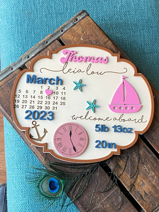 Nautical New Baby Stats Sign, Welcome Aboard Baby Stats Sign, Custom Newborn Baby Stats Sign, Personalized New Baby Sign, Boat Birth Stats