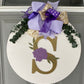 Custom Door Hanger with Family Initial, Wooden Floral Accent, Matching Bow and Eucalyptus Greenery Makes Great Housewarming or Holiday Gift