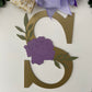 Custom Door Hanger with Family Initial, Wooden Floral Accent, Matching Bow and Eucalyptus Greenery Makes Great Housewarming or Holiday Gift